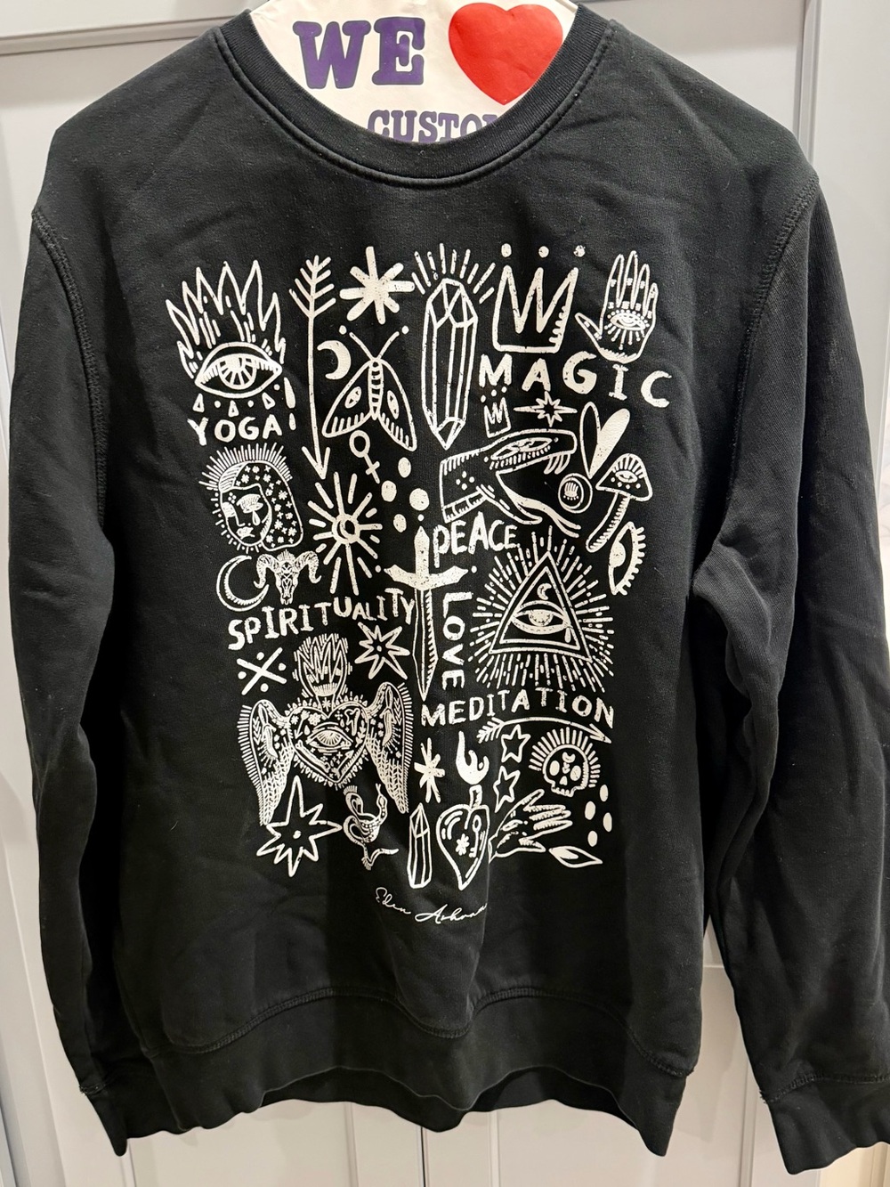 Eden Ashram Black Graphic Spiritual Crewneck Sweatshirt